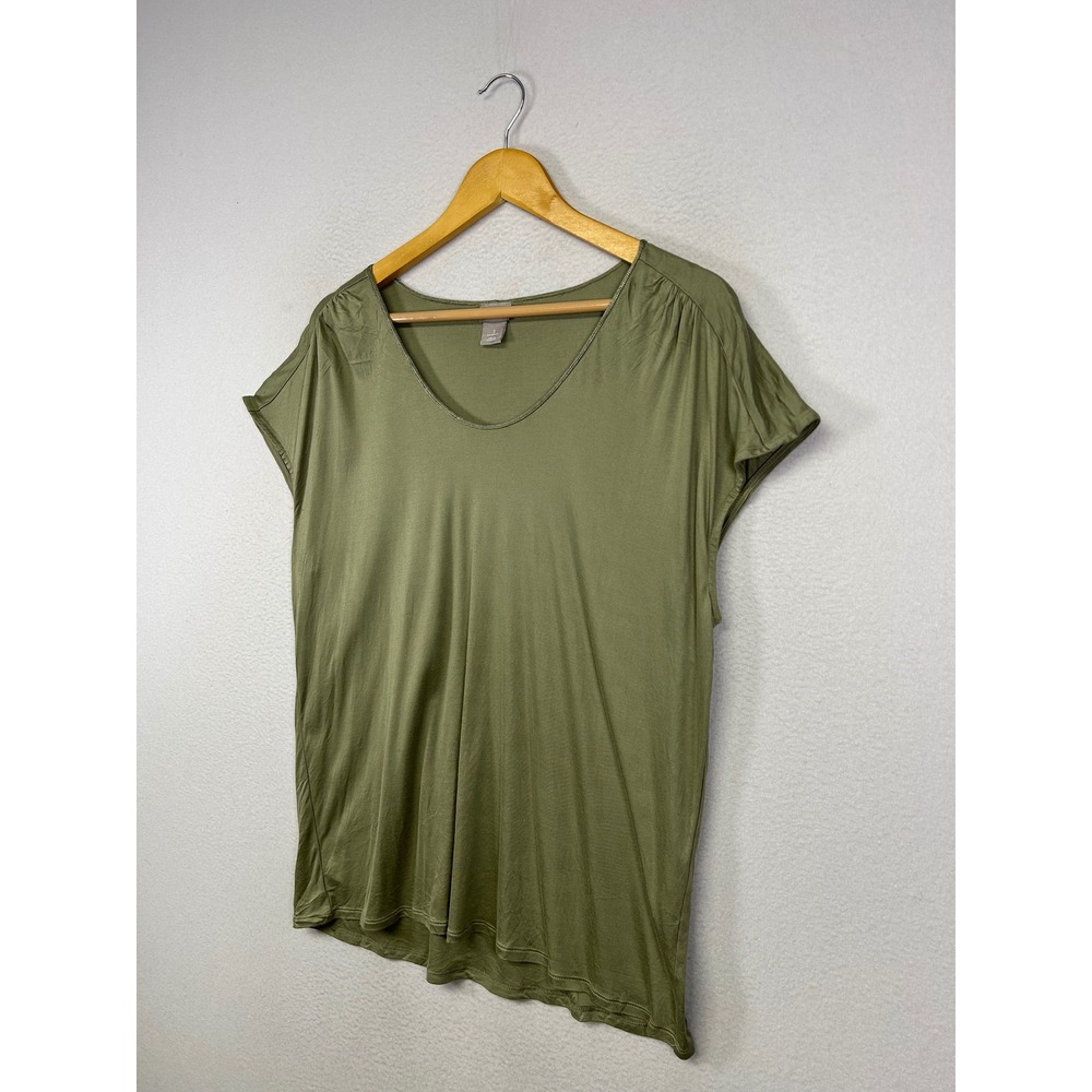 Minimalist Chicos Womens XL 3 Olive Green 100% Modal V-Neck Short Sleeve Top - Picture 9 of 10